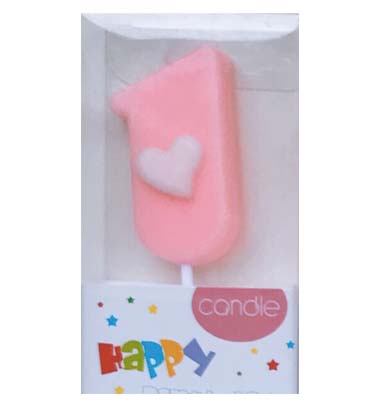 #1 Pink with White Heart Candle